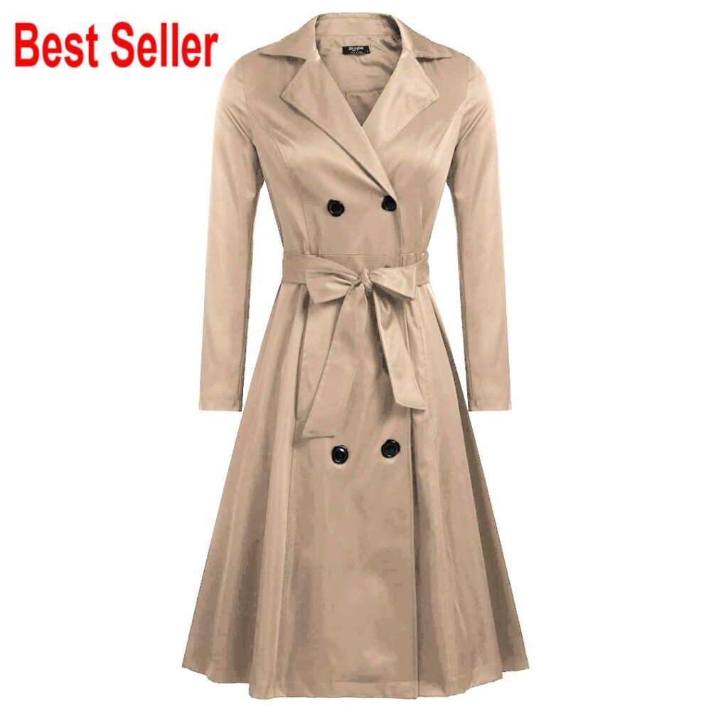 Double-Breasted Trench Coat with Belt Slim Fit Classic Elegant Office Wear